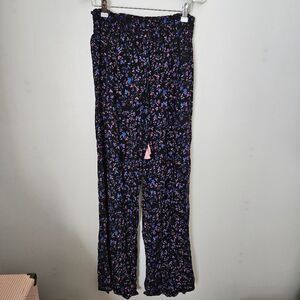 One 5 One Pants Palazzo Wide Leg Elastic Waist Floral Print Casual Loungewear